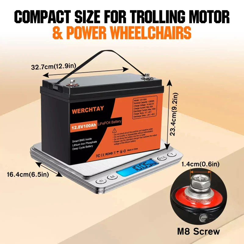 Акумулятор для ДБЖ Werchtay LiFePO4 12V 100Ah 1280Wh