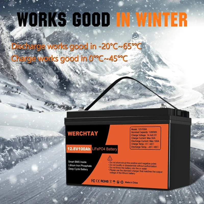 Акумулятор для ДБЖ Werchtay LiFePO4 12V 100Ah 1280Wh вітринний