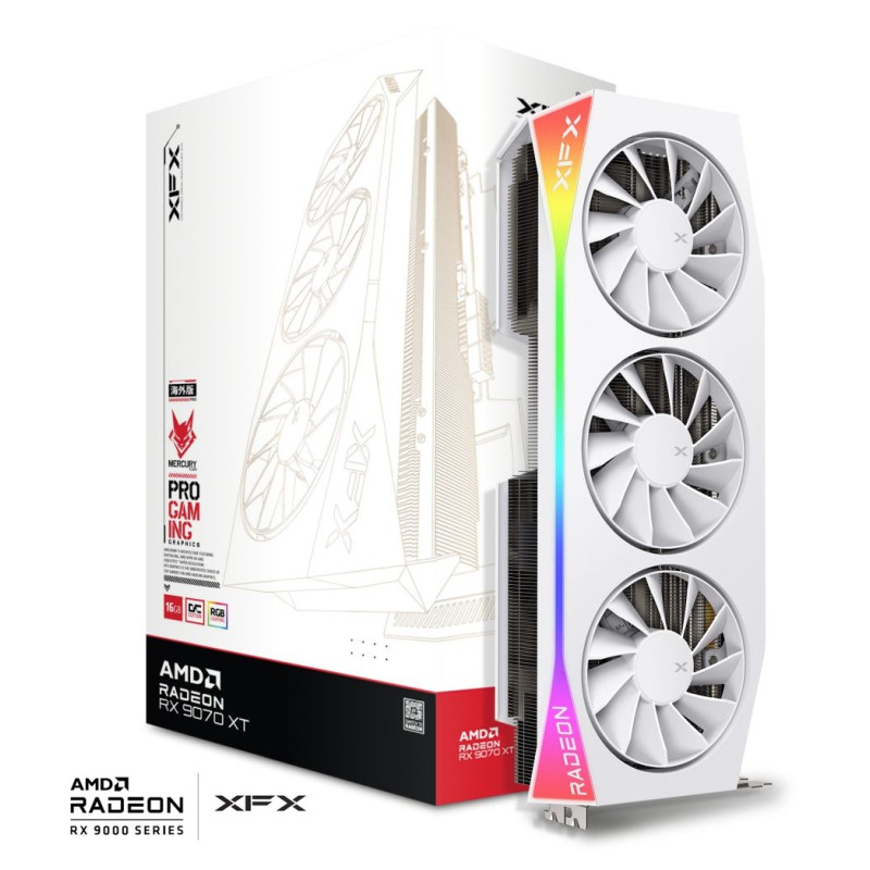 XFX Mercury AMD Radeon RX 9070XT OC White Gaming Edition with RGB (RX-97TRGBBW9)